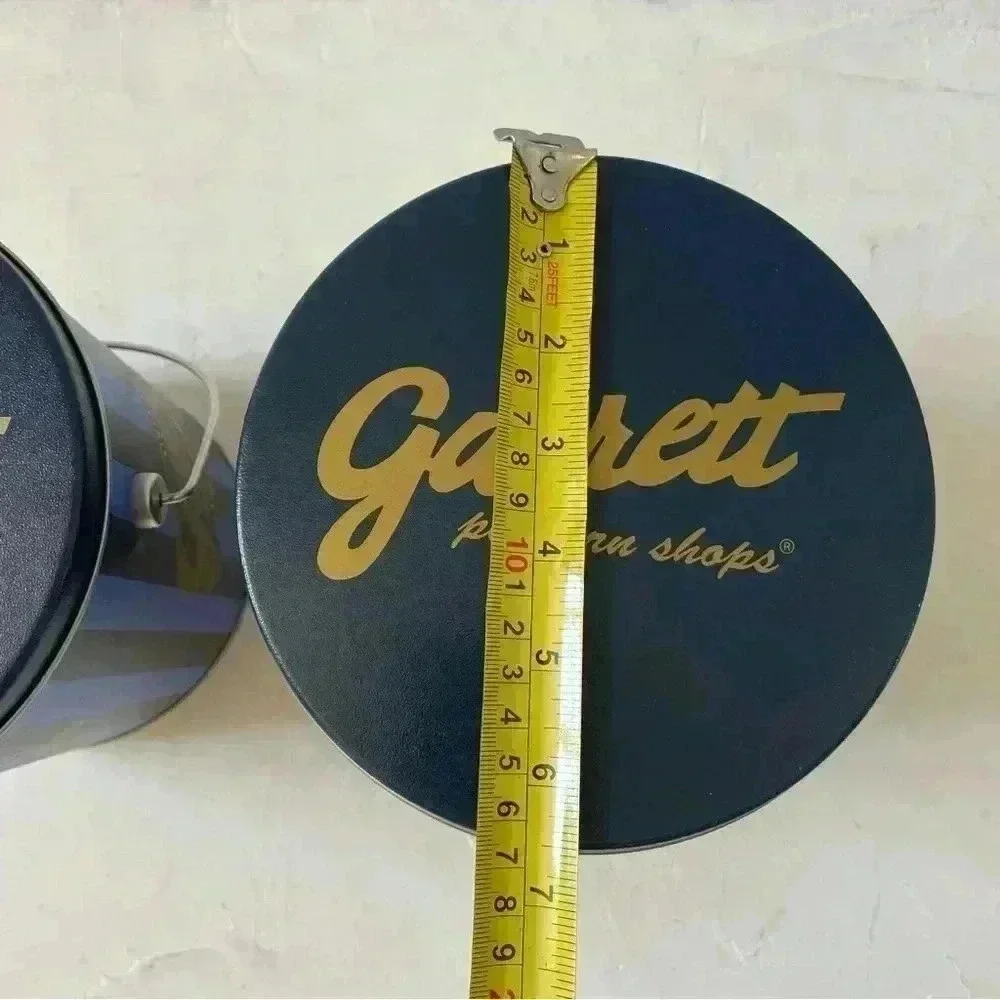2 Garrett Empty Popcorn Tin Can Blue Stripe 7
